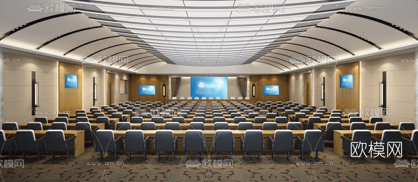 新中式酒店会议室3d模型下载
