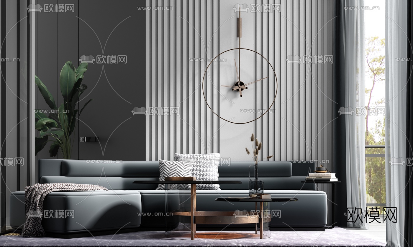 现代轻奢多人沙发su模型下载（渲染图1）