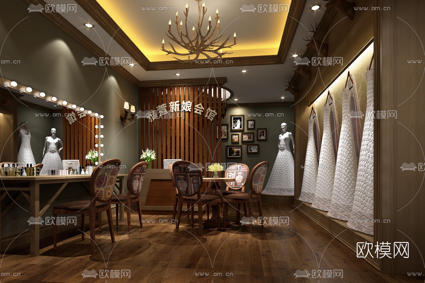 现代复古婚纱店门面化妆间组合3D模型-免费3dmax模型库-欧模网