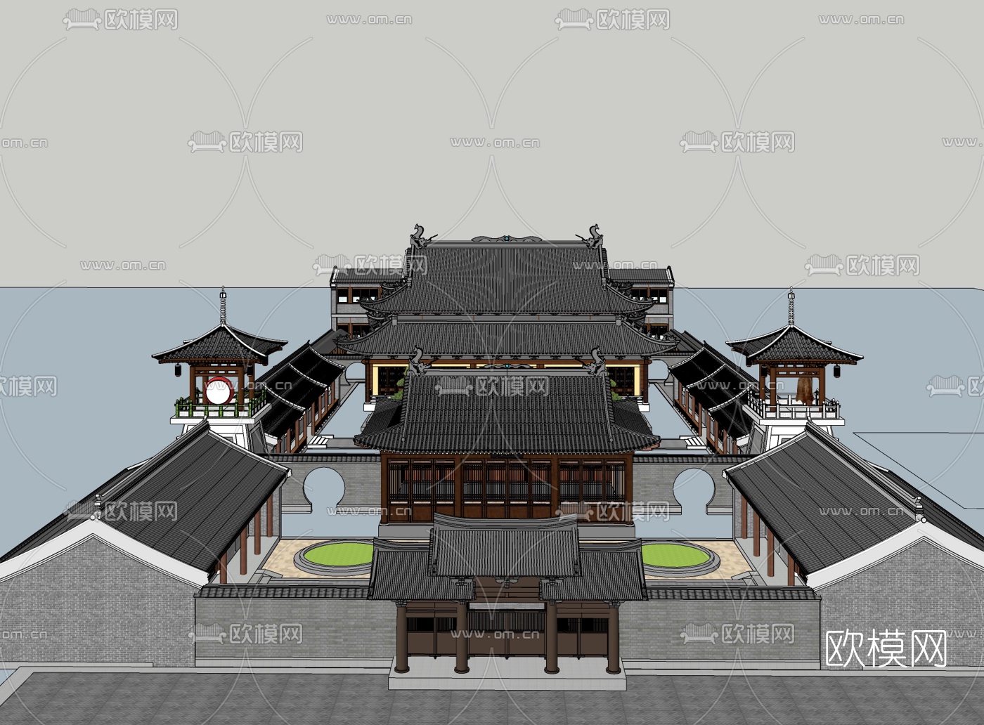 中式寺院su模型