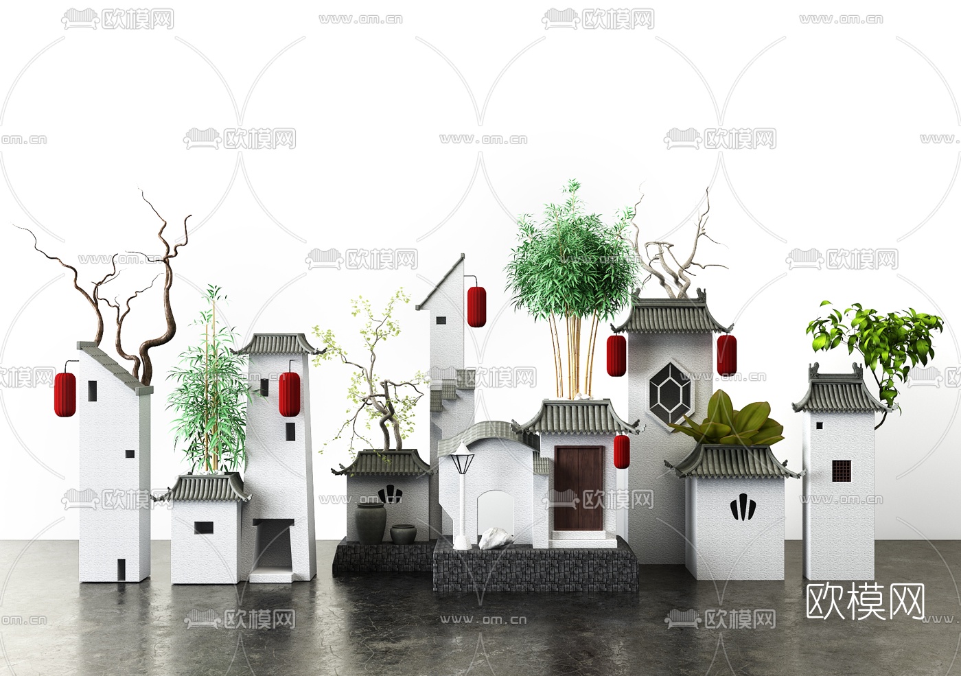 中式江南房屋构件装饰摆件3d模型