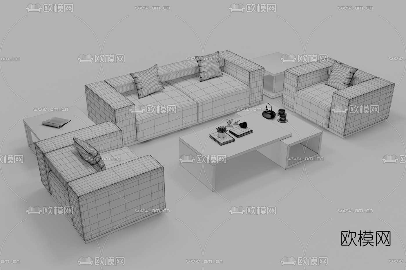现代皮革办公沙发组合3d模型下载（渲染图2）