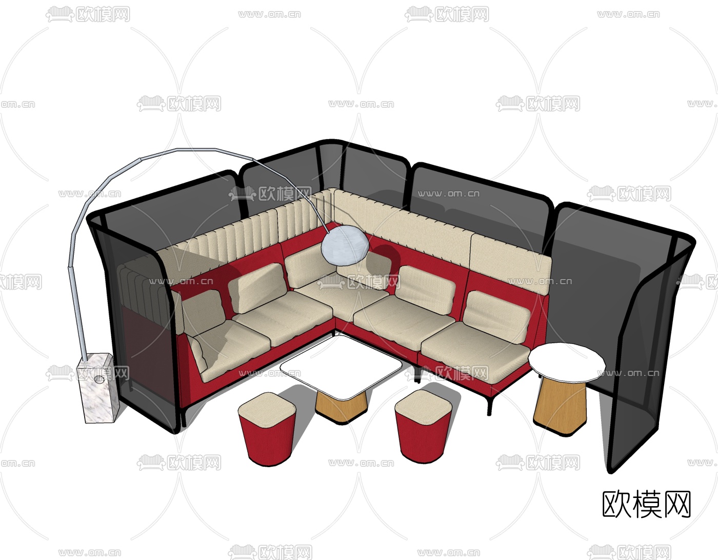 现代办公沙发免费su模型下载