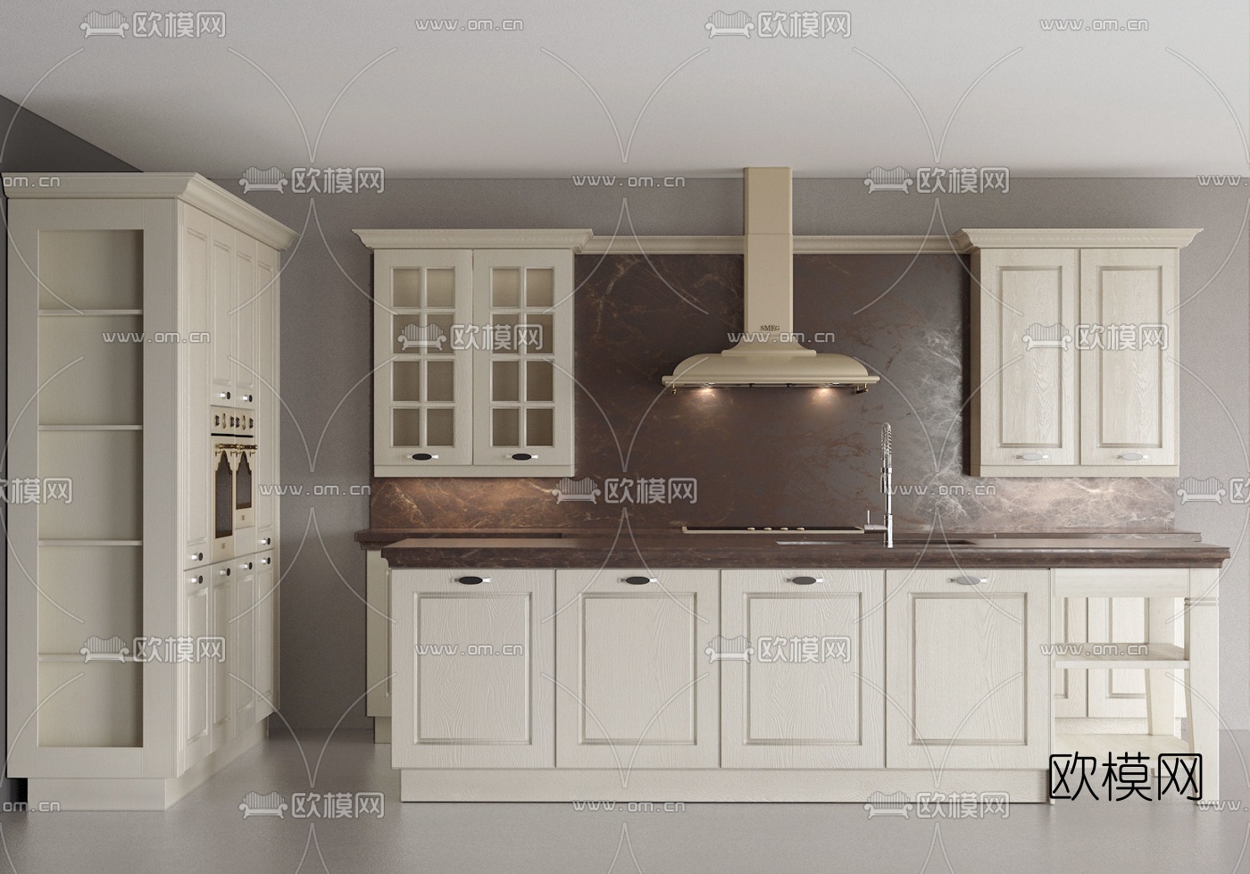 简欧橱柜3d模型下载（渲染图1）