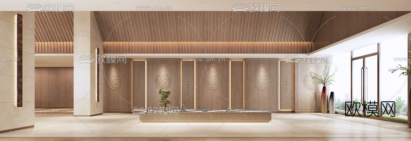 新中式酒店大堂3d模型