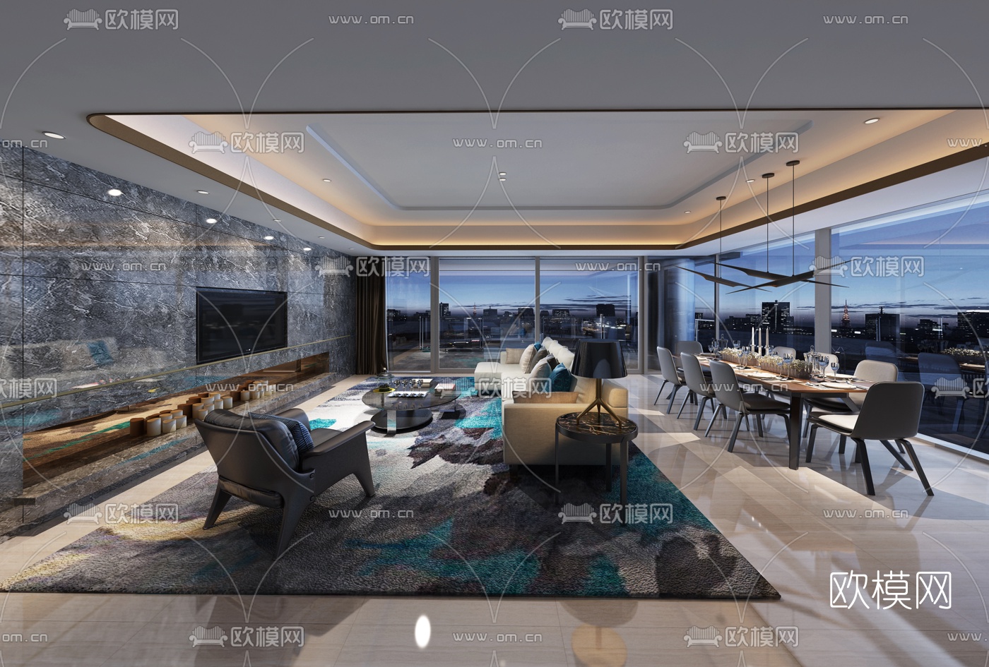 梁志天现代客厅3D模型