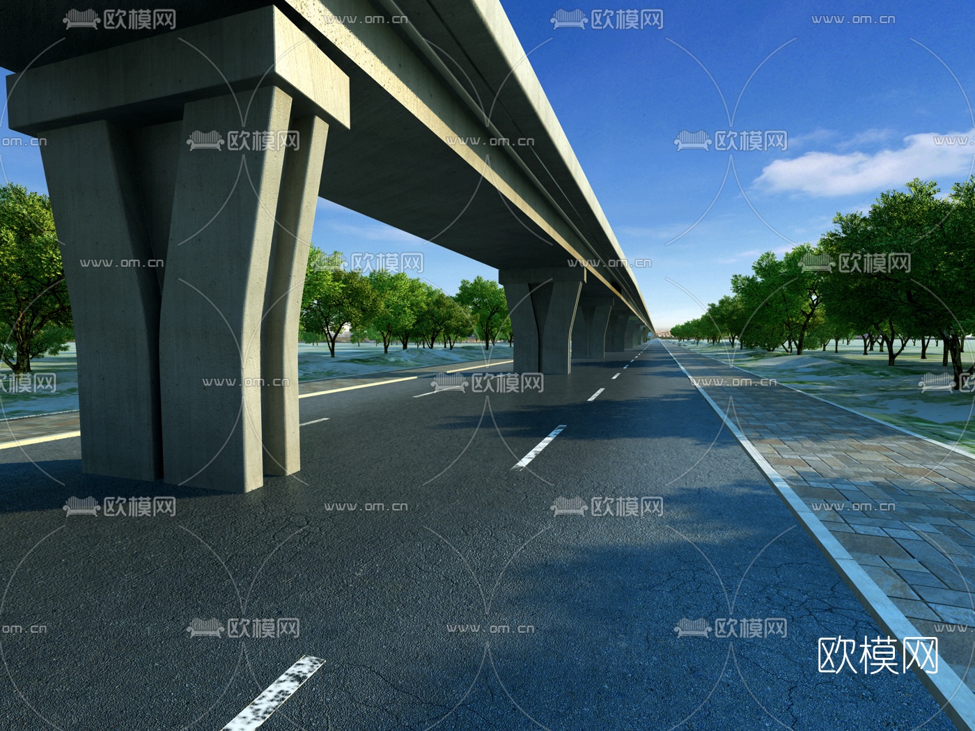 现代动车高架铁路3d模型下载（渲染图3）