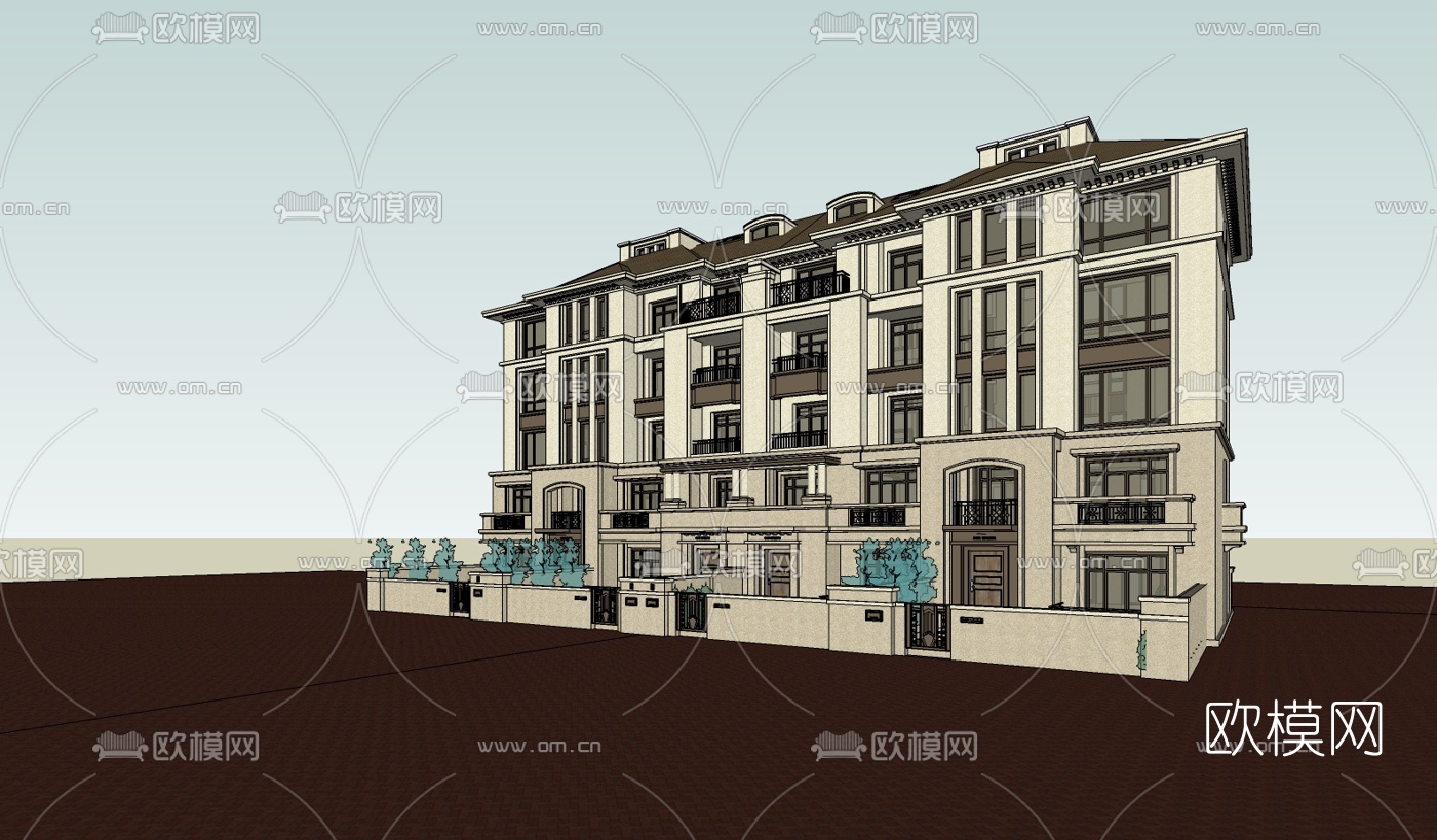 欧式多层公寓楼su模型下载（渲染图3）