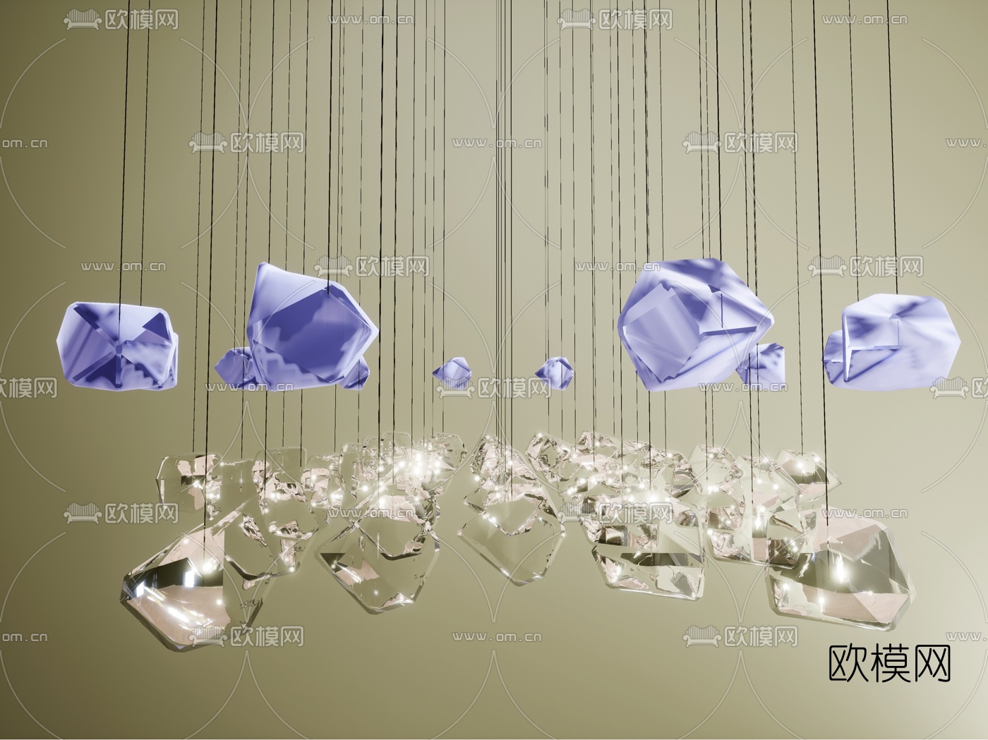 现代轻奢玻璃装饰吊灯3d模型