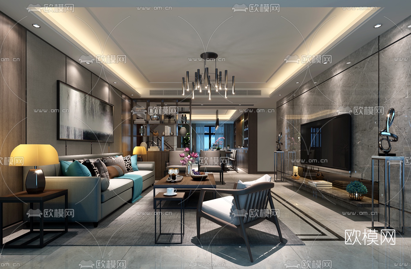后现代客厅餐厅3D模型