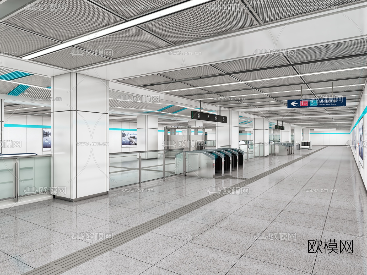 现代地铁车站站厅站台3d模型