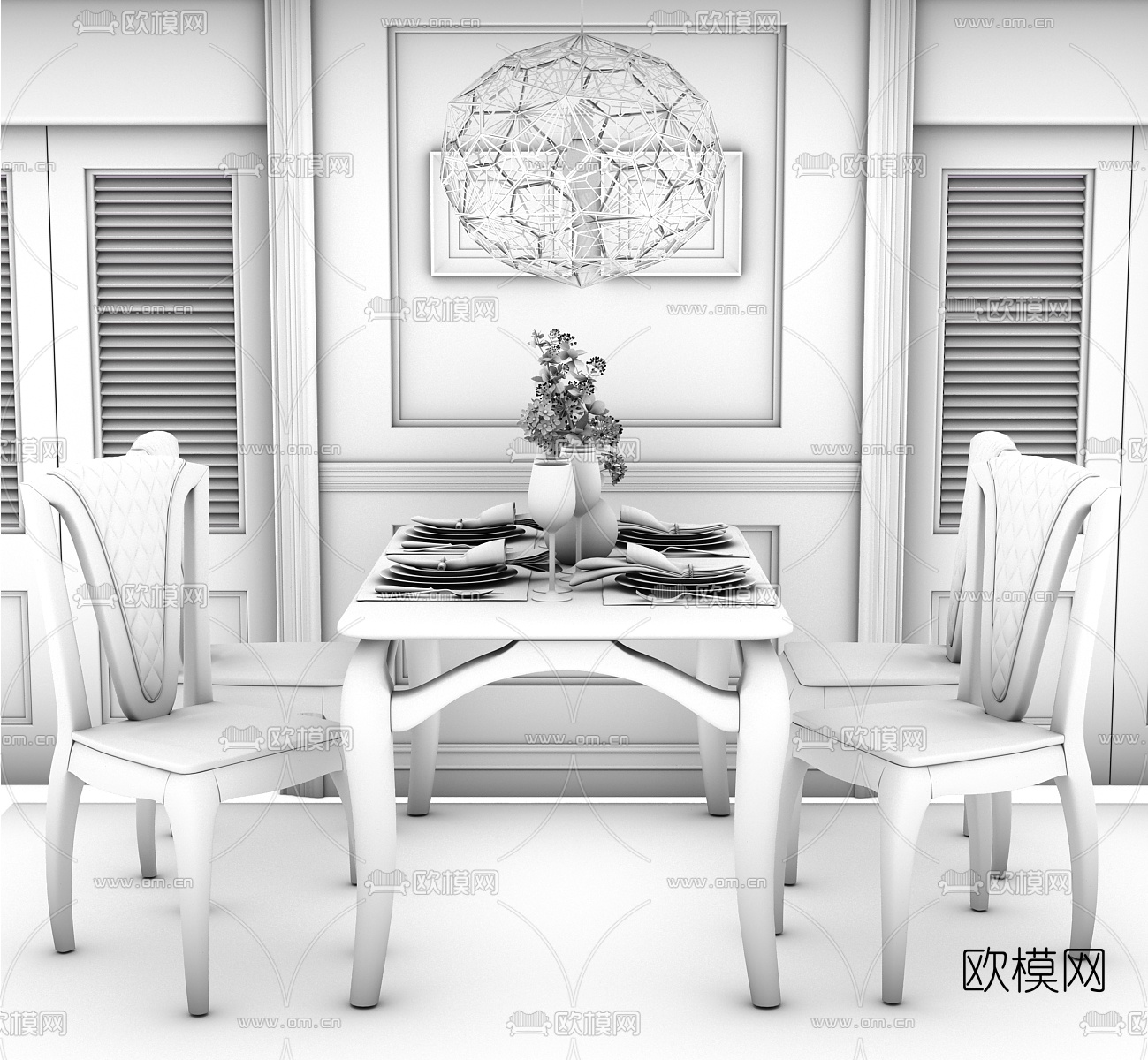 美式实木餐桌椅3d模型