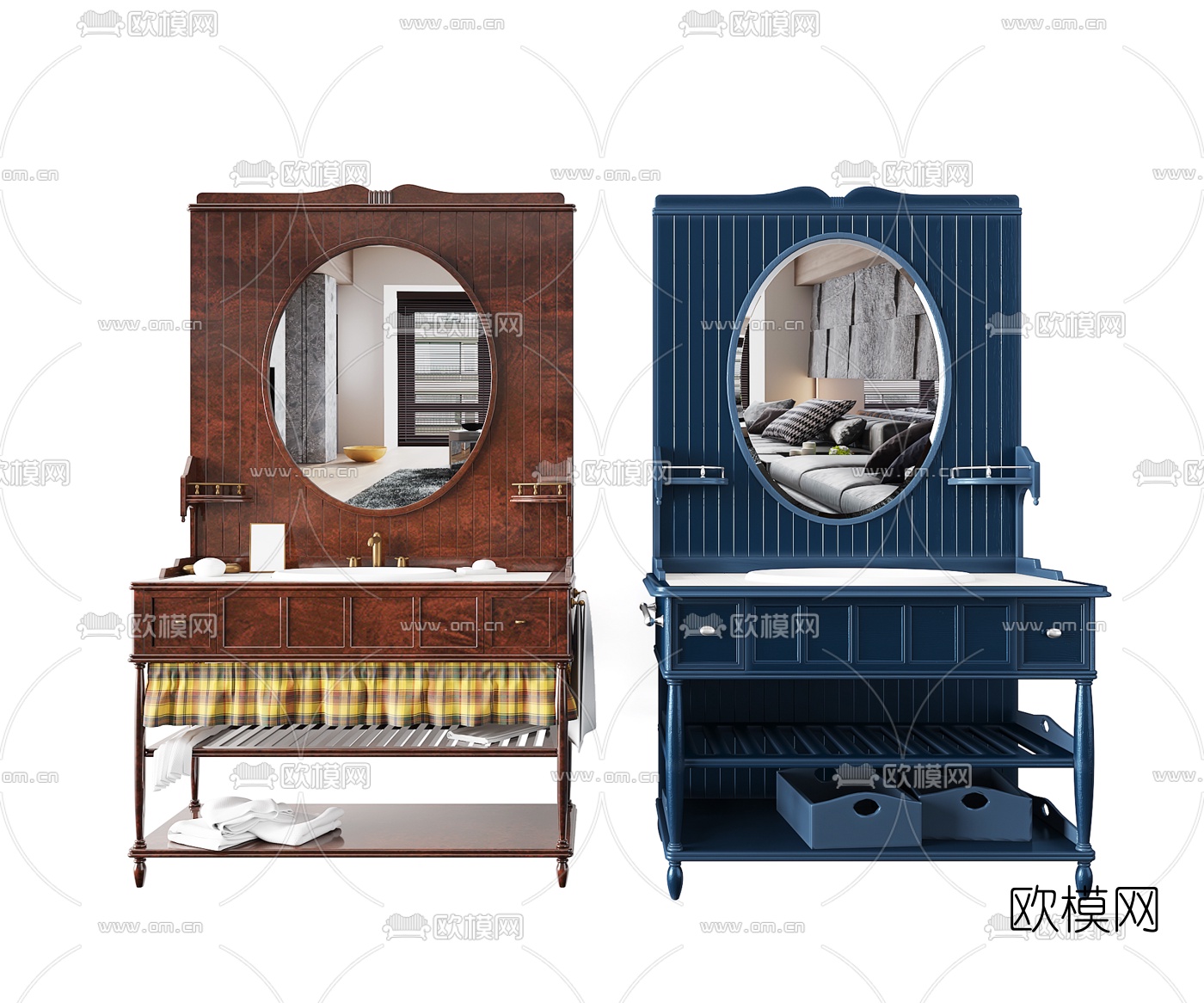 简美浴室柜洗手台3d模型下载