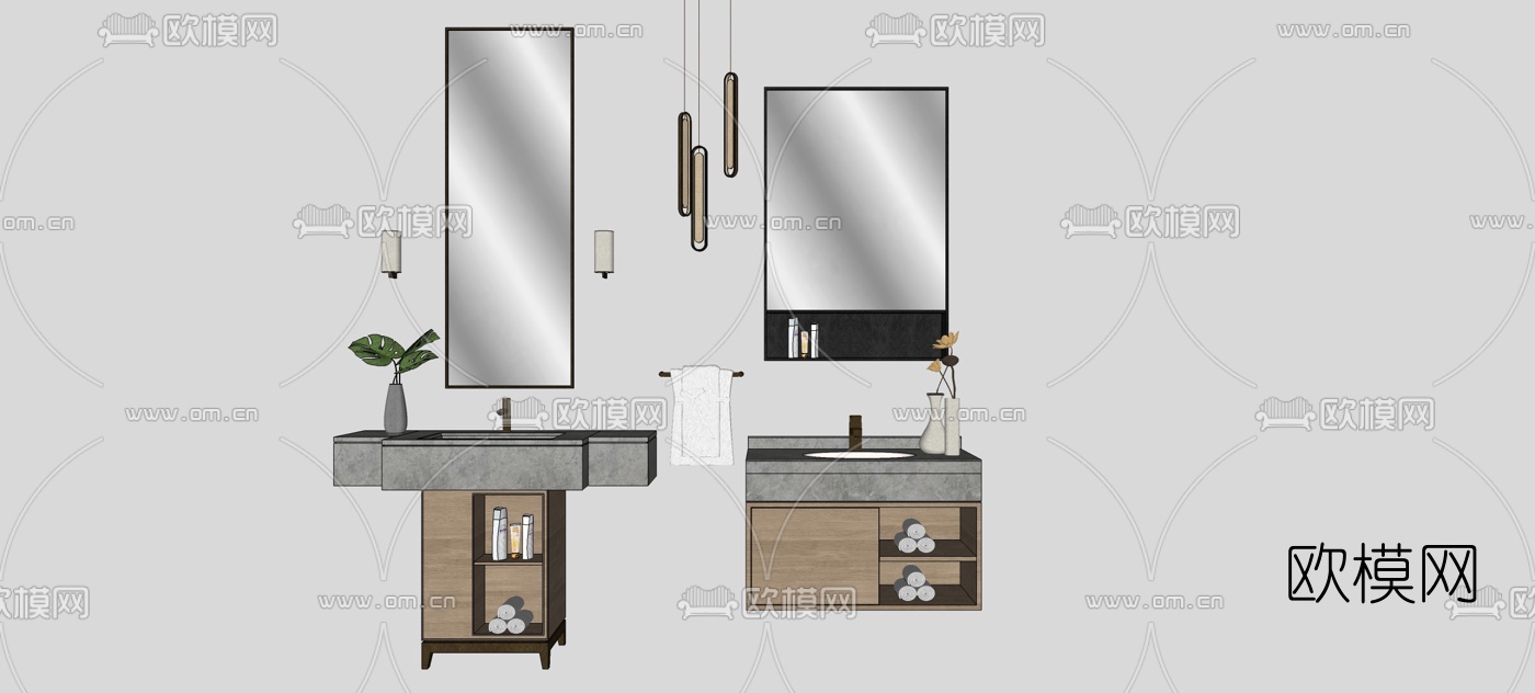 现代浴室柜洗手台组合su模型下载