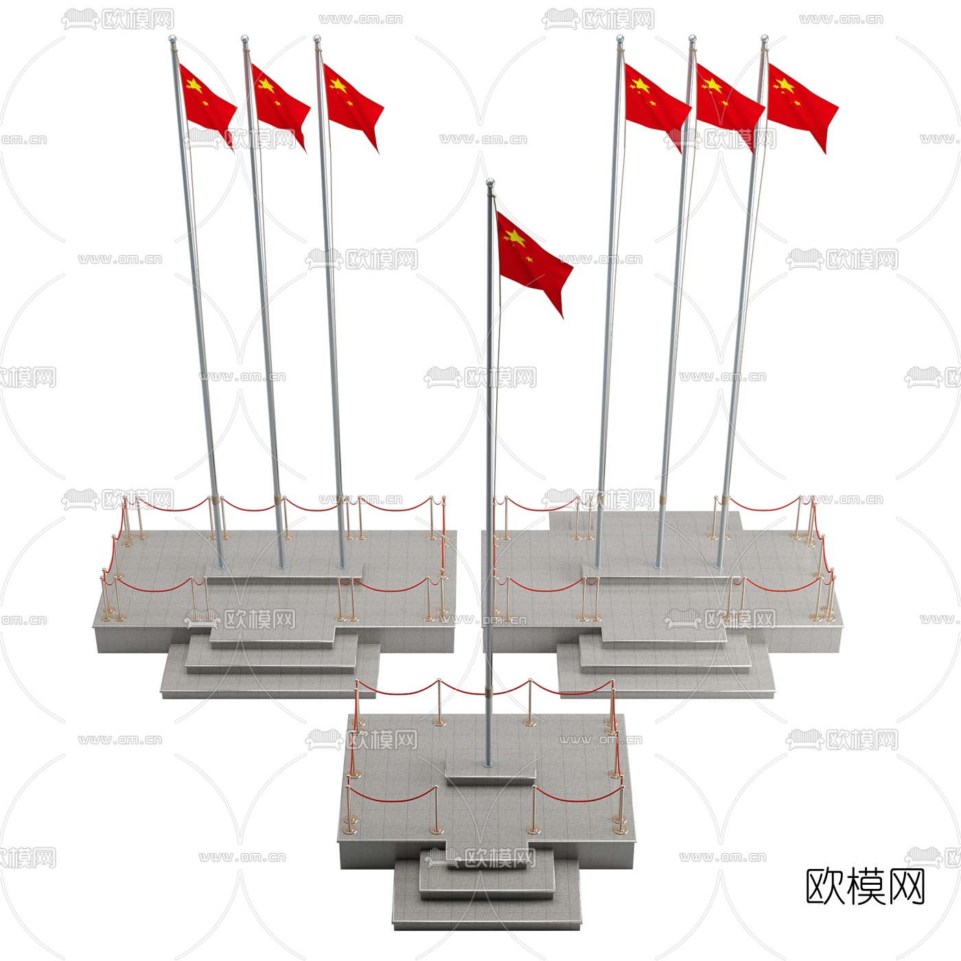 现代升旗台国旗台3d模型