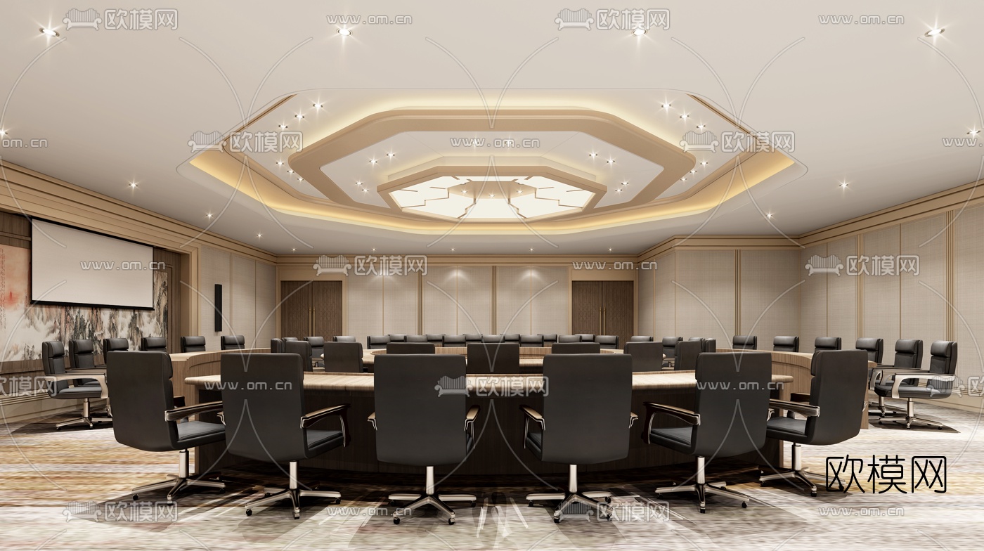 新中式酒店会议室3d模型下载
