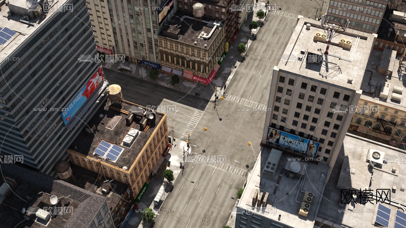 欧式城市街道建筑外观3d模型