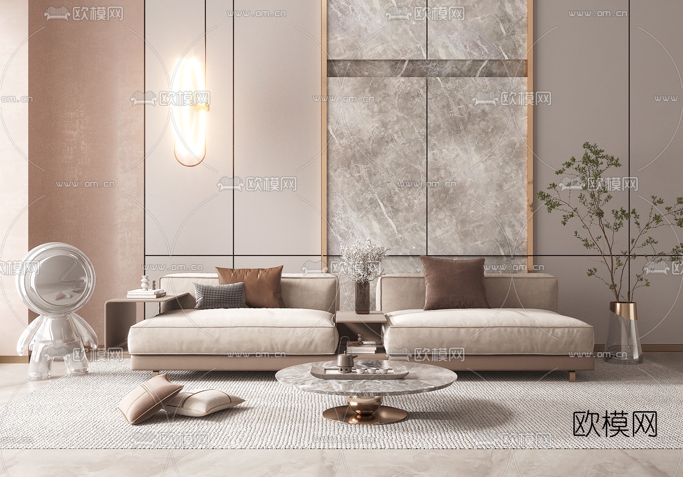 现代布艺双人沙发3d模型下载（渲染图1）