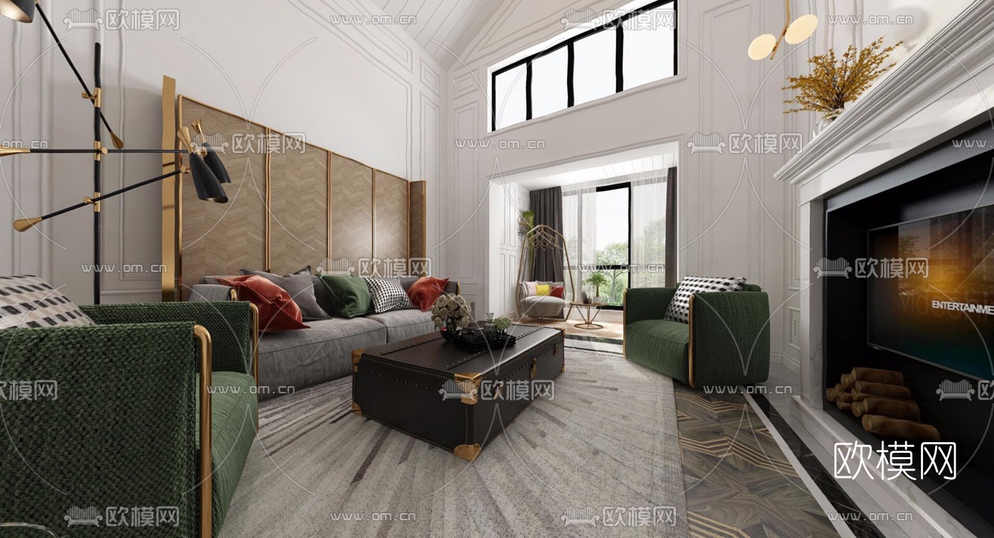 简欧客厅餐厅全景3D模型-免费3dmax模型库-欧模网