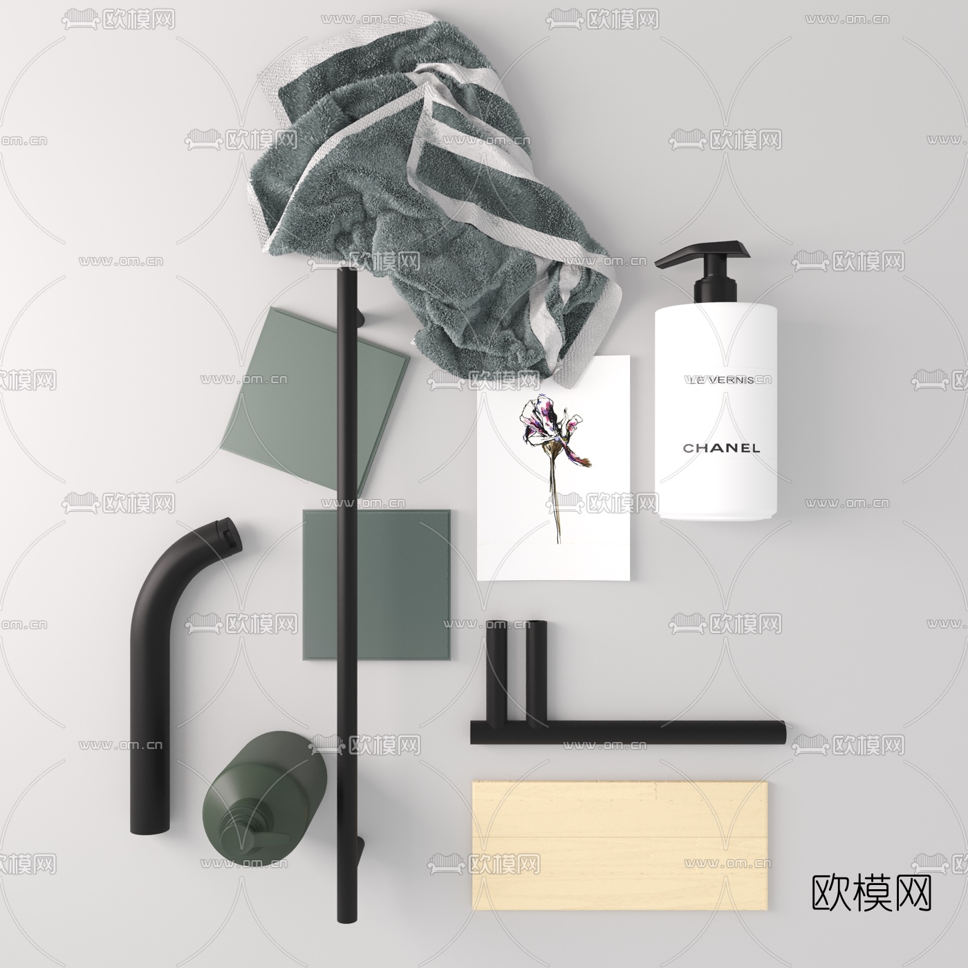 现代洗涤日用毛巾3d模型下载（渲染图1）