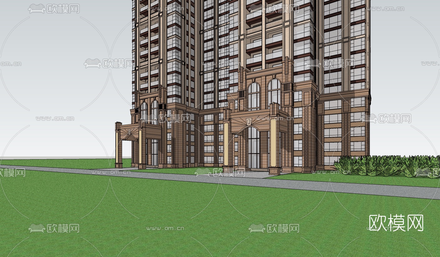 新古典高层公寓楼su模型