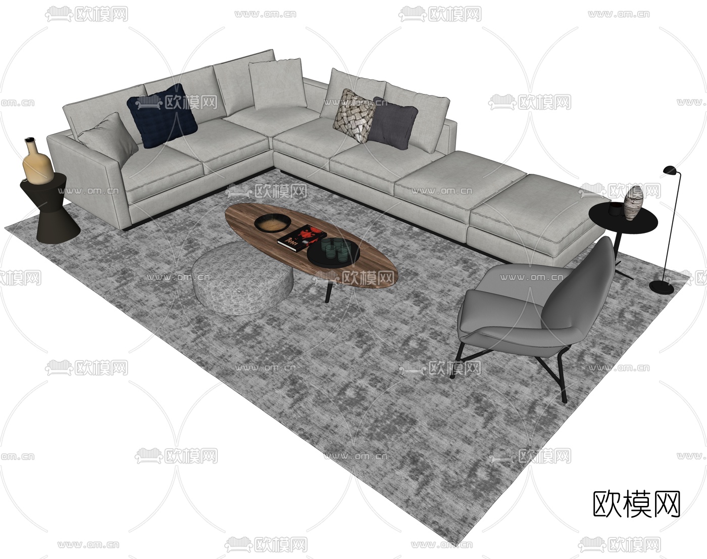 现代沙发组合su模型下载
