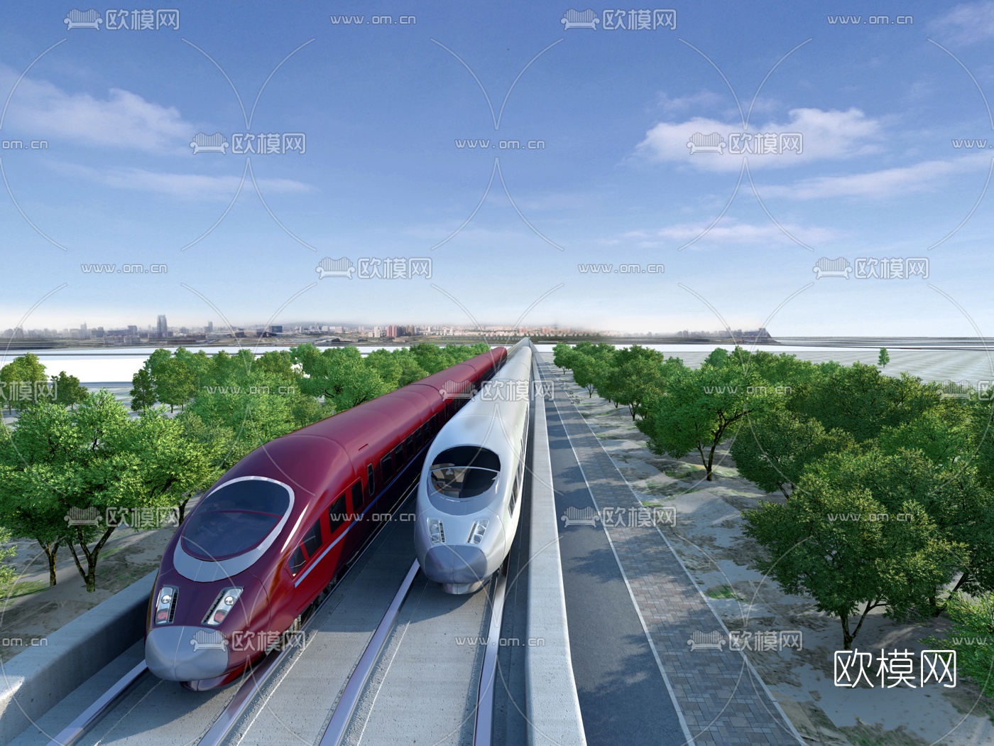 现代动车高架铁路3d模型下载（渲染图2）