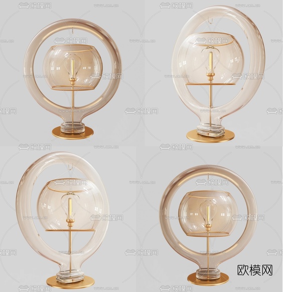 现代玻璃台灯组合3D模型下载