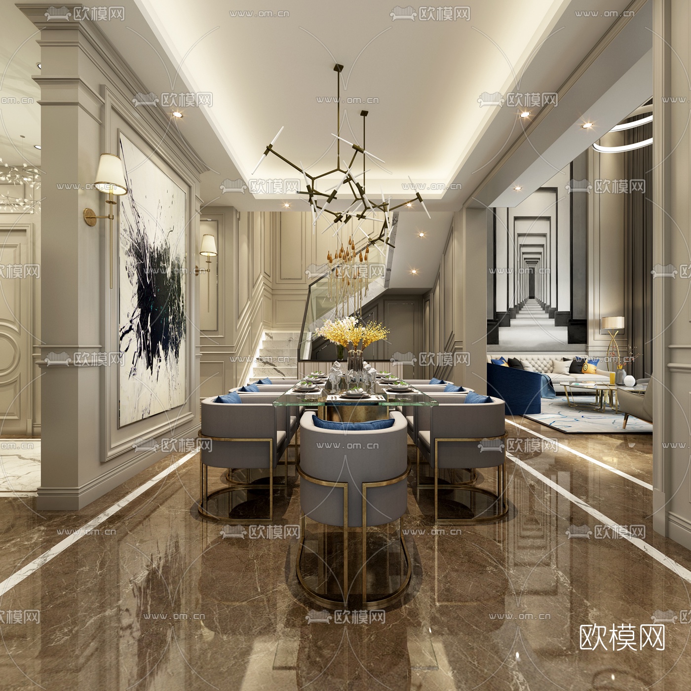 欧式餐厅门厅组合3D模型下载（渲染图1）