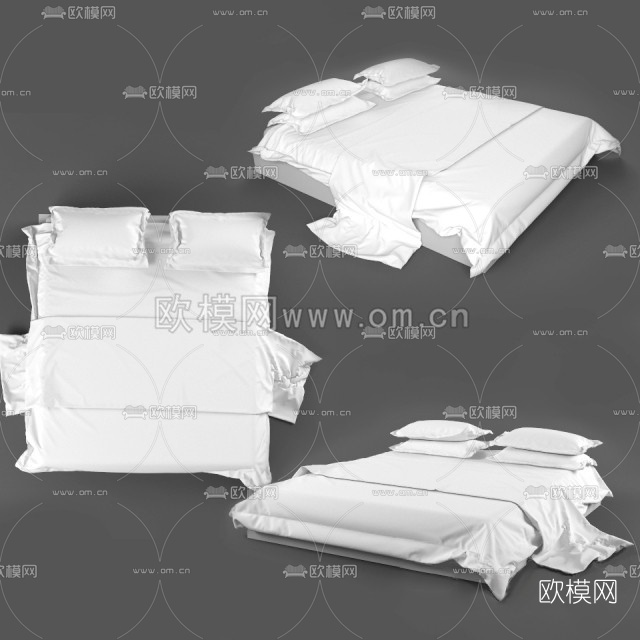 现代白色布艺双人床3D模型免费下载