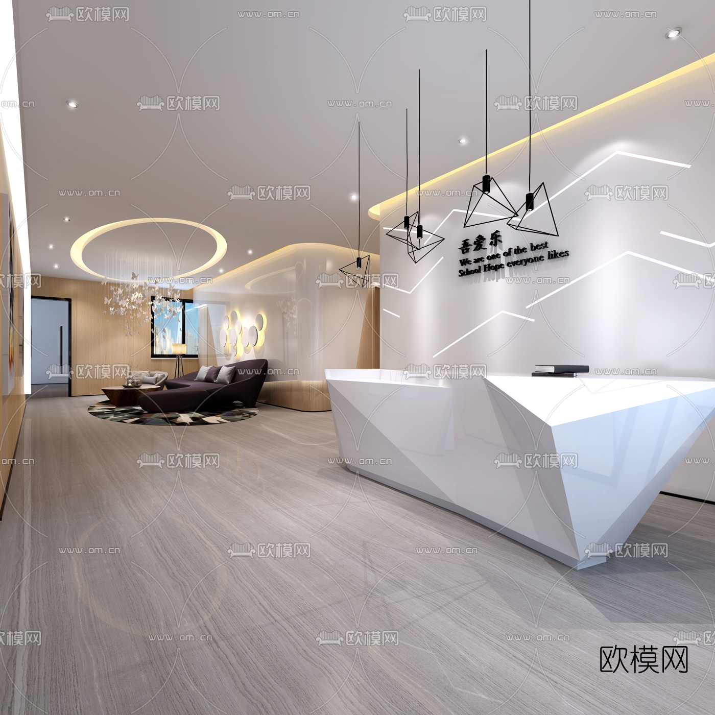 现代钢琴培训中心前台过道3D模型