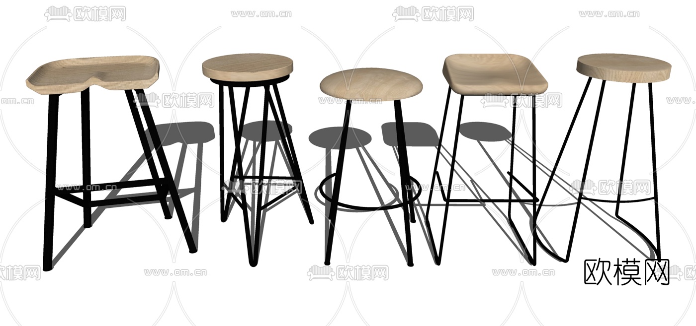 工业风吧台椅组合su模型下载（渲染图1）