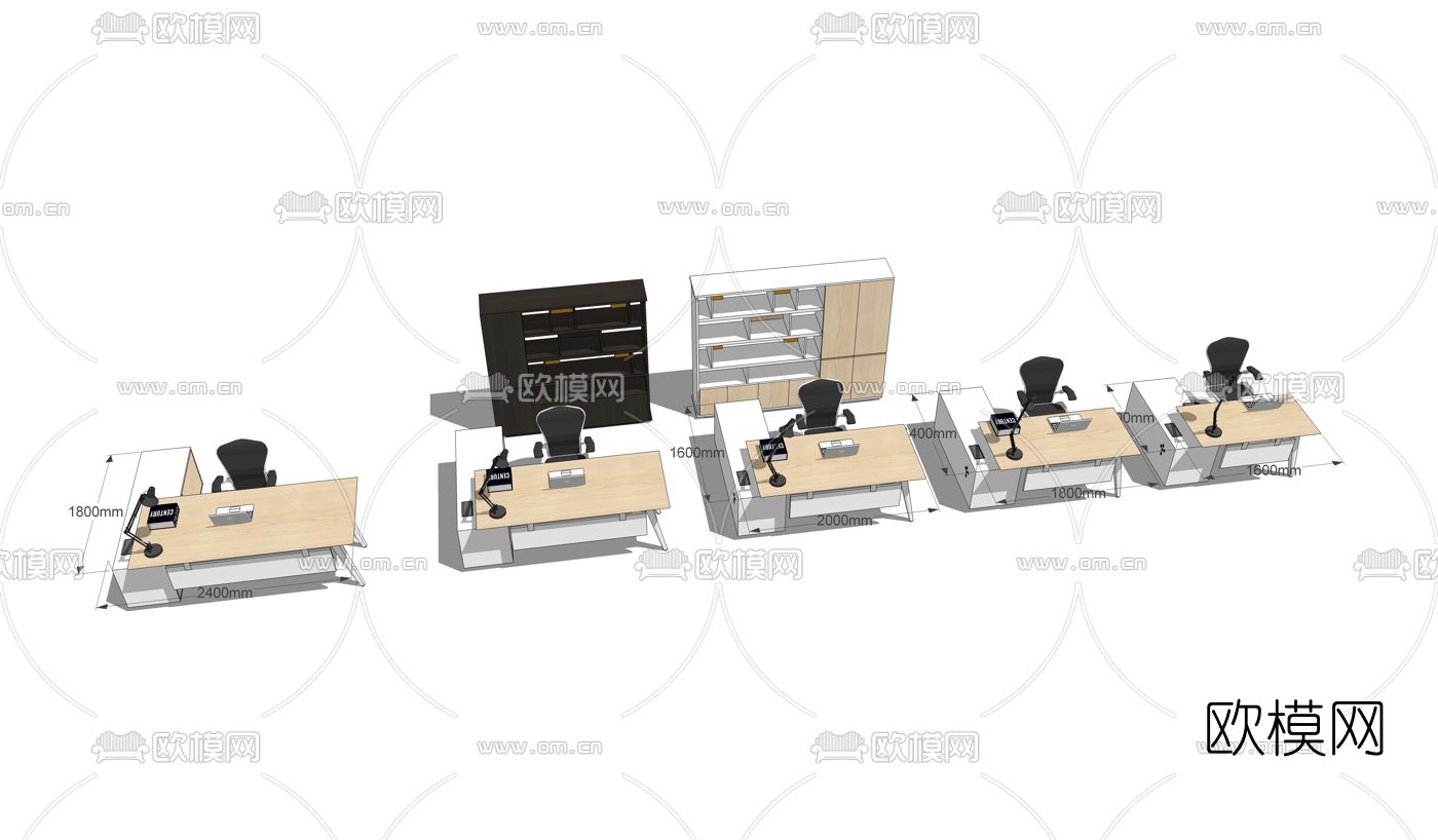 现代办公桌椅组合su模型下载（渲染图1）