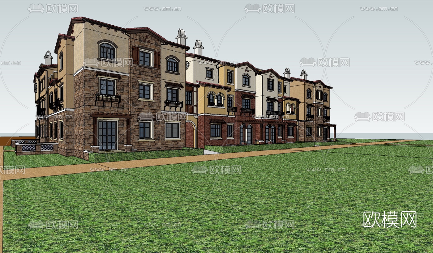 欧式连排别墅su模型下载（渲染图3）