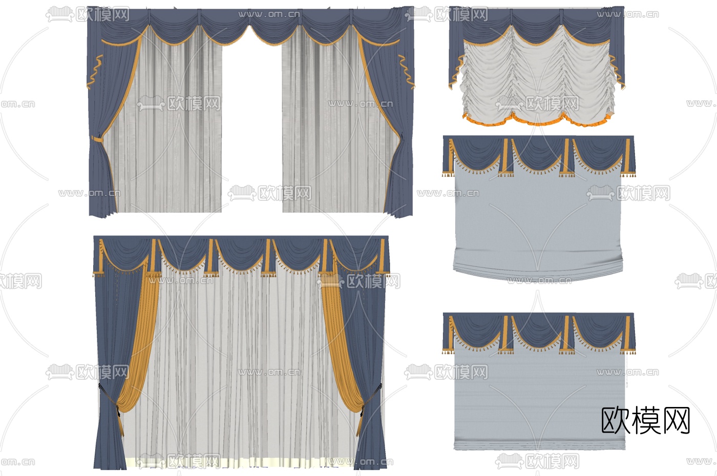 欧式布艺窗帘组合su模型下载