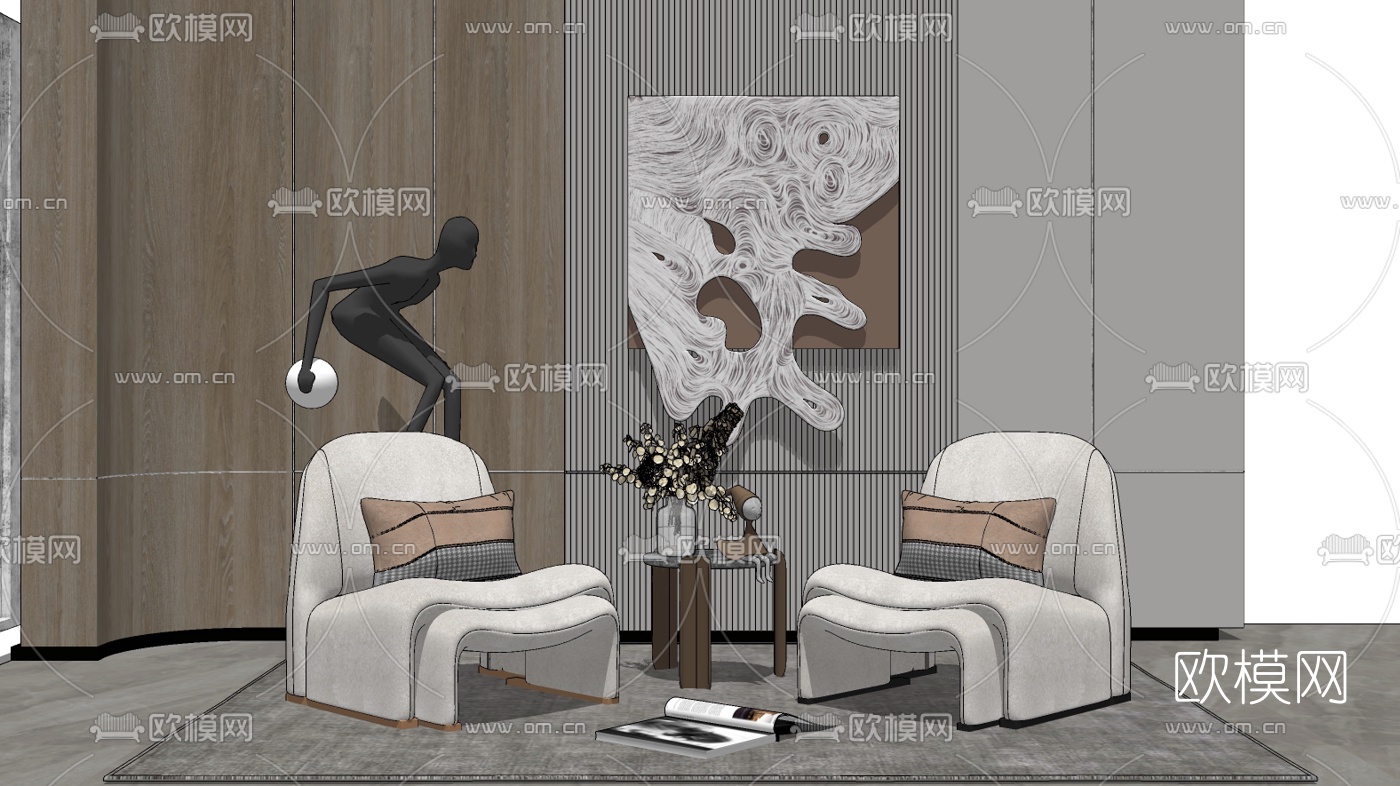 现代布艺单人沙发su模型下载