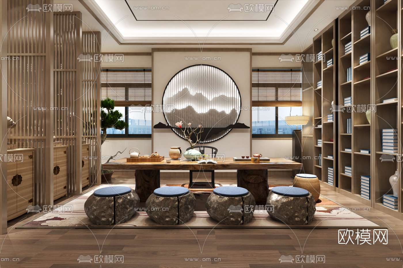 中式茶室会客室3D模型-免费3dmax模型库-欧模网