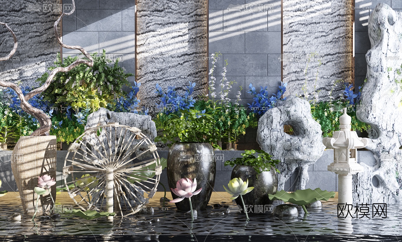 中式园林小景3D模型