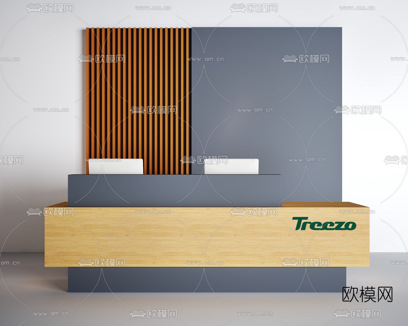 现代办公收银台中岛柜3d模型下载（渲染图1）