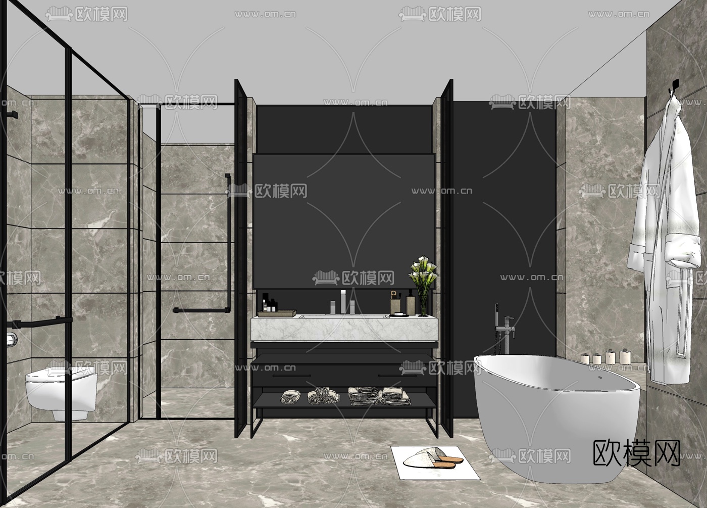 现代浴室卫生间su模型下载