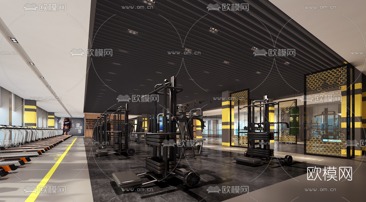 现代健身房3D模型下载