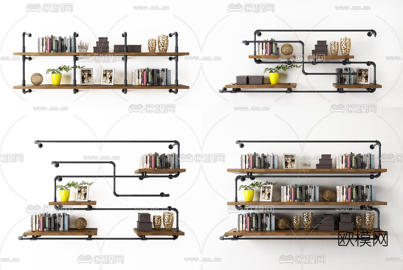 工业风装饰架书架书籍组合3D模型下载