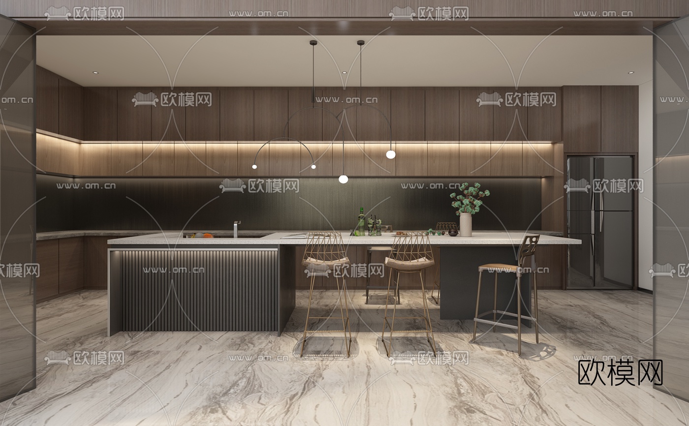 新中式餐厅厨房3d模型