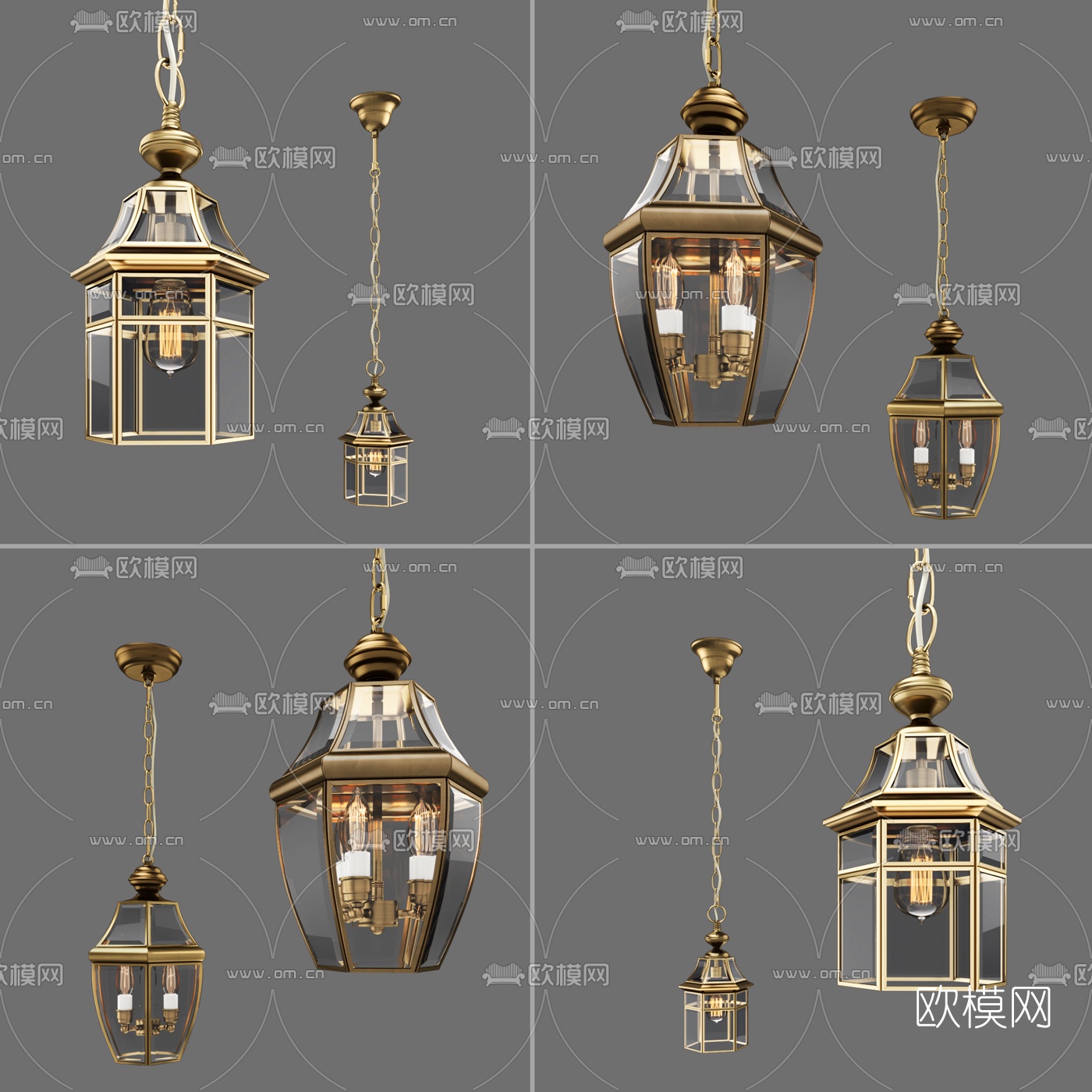 美式金属玻璃小吊灯3d模型下载