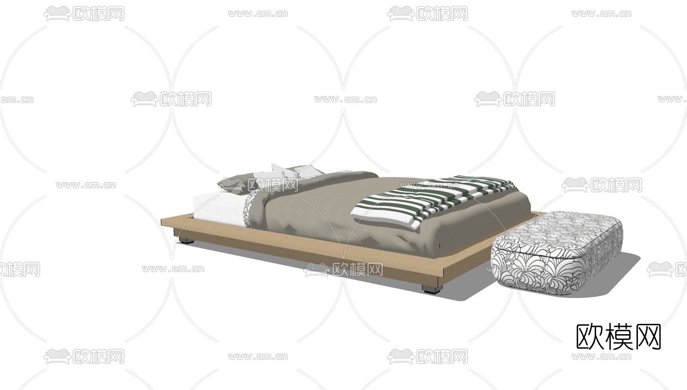 现代简约双人床免费su模型下载（渲染图5）