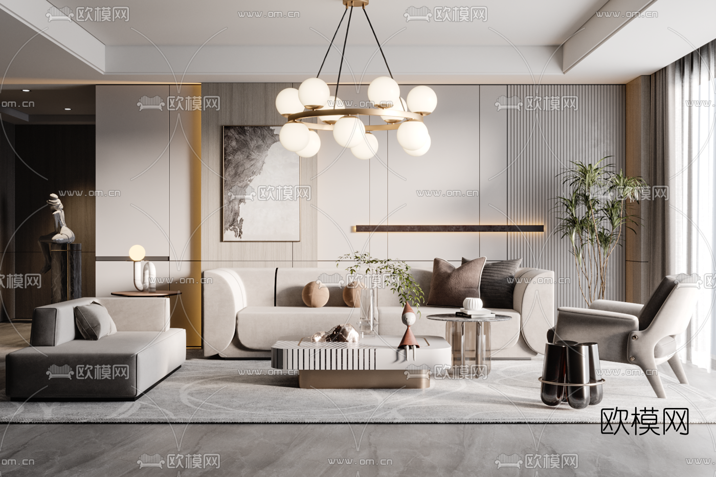 现代布艺沙发组合3d模型