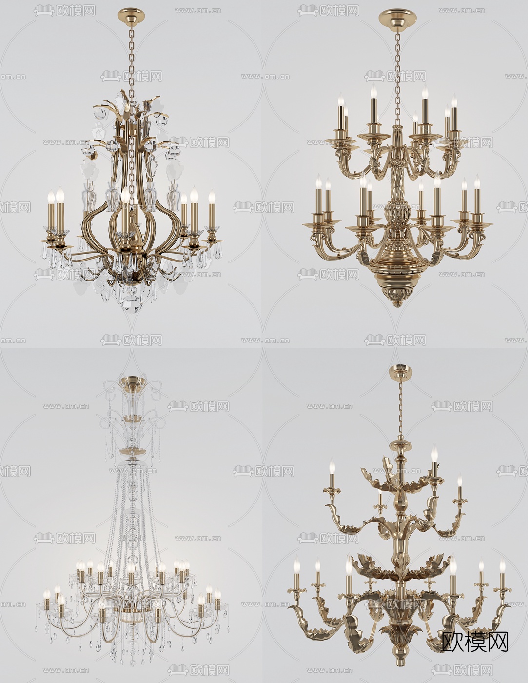 欧式烛台水晶吊灯3d模型下载