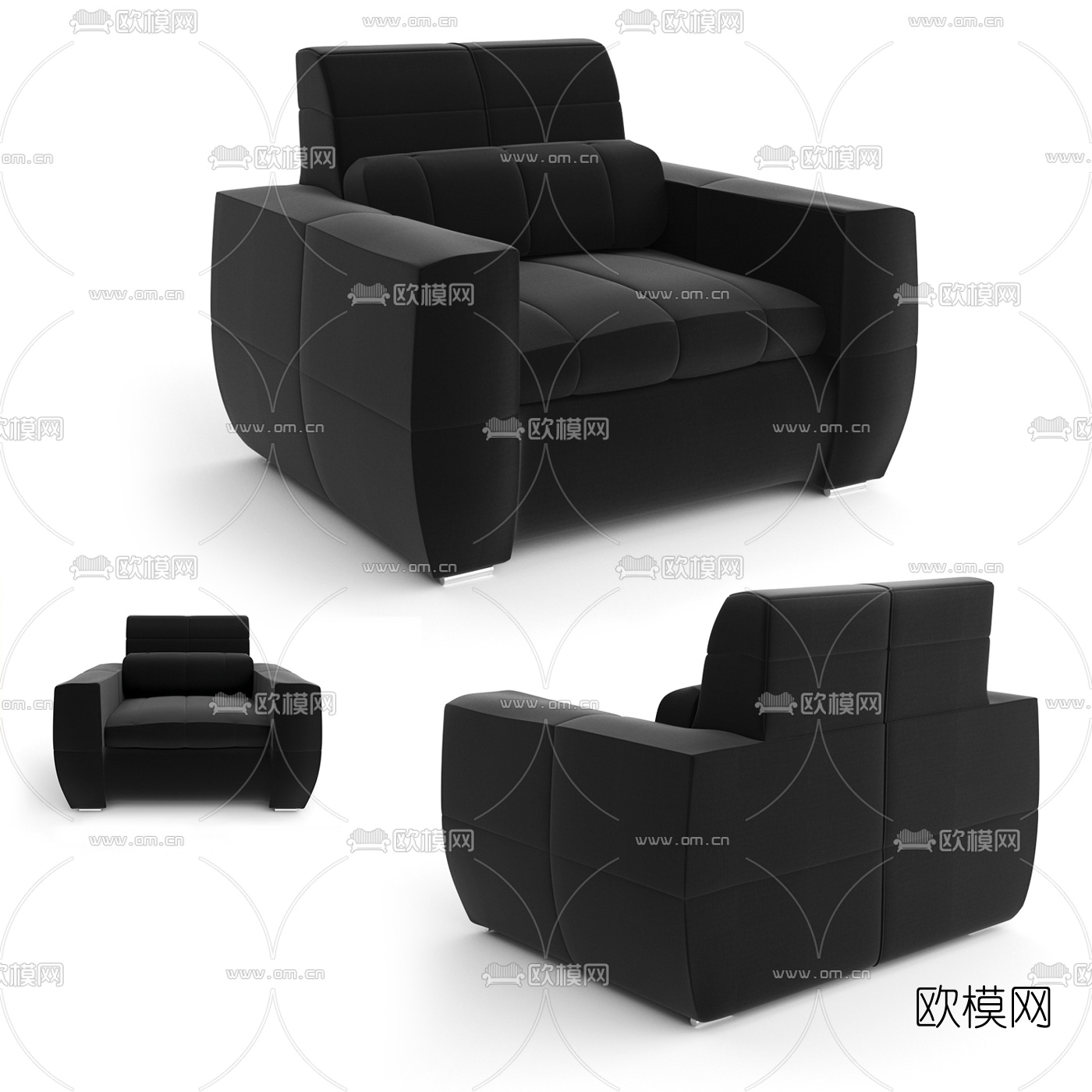 现代灰色绒布办公沙发3d模型下载（渲染图4）