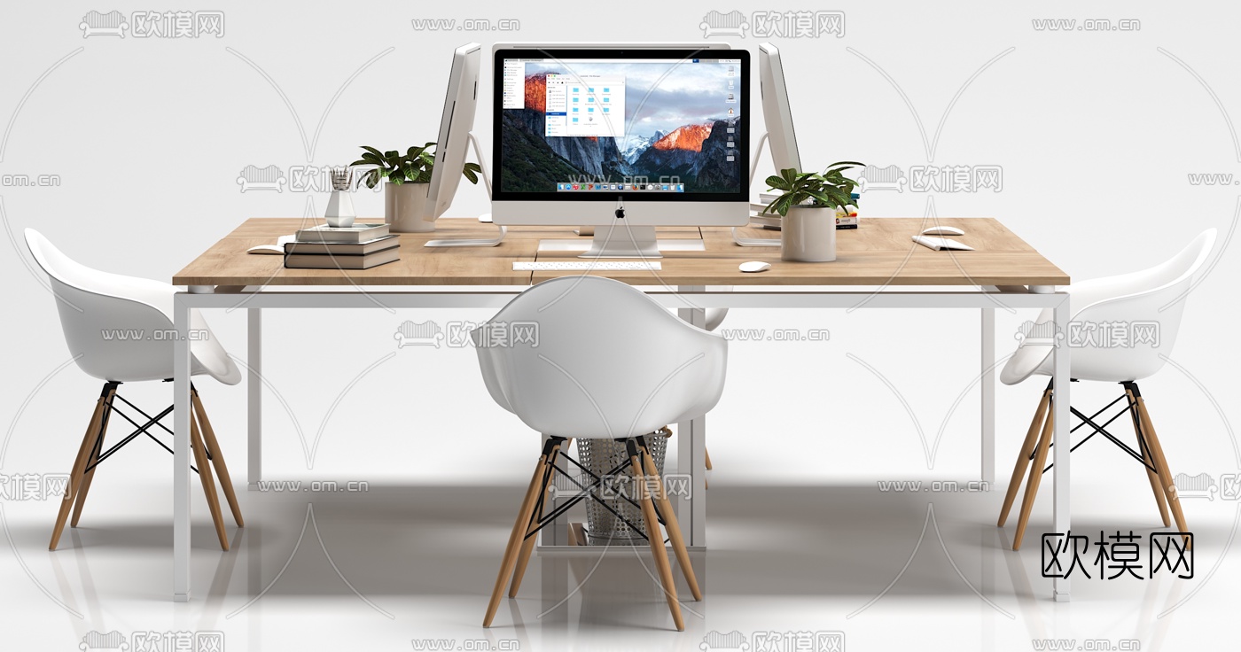 现代实木办公桌椅3d模型