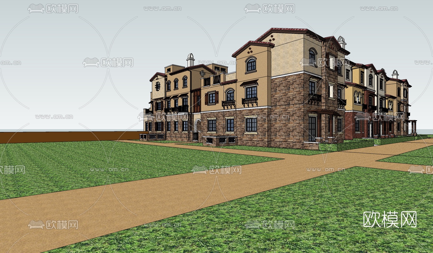 欧式连排别墅su模型下载（渲染图2）